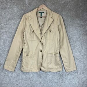 Lauren Ralph Lauren Jacket Womens 8 Tan Cotton Linen Button Front Blazer- 3054*
